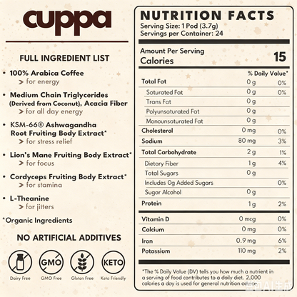Cuppa Lion’s Mane & Ashwagandha Healthy Coffee 24 Servings